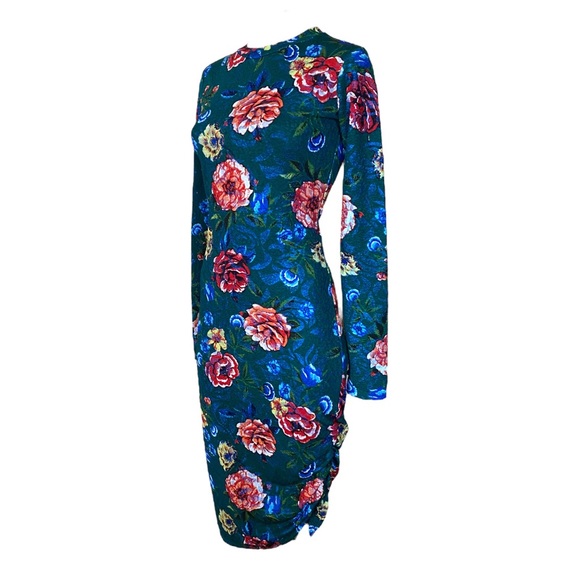Zara Asymmetrical Floral Ruched Midi Dress | Women's Size Small - Picture 2 of 9